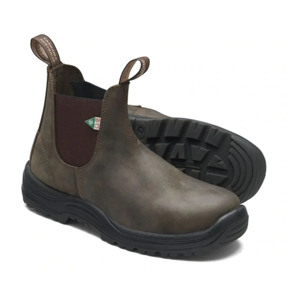 Botte de travail et de sécurité Blundstone 180 unisexe à enfiler avec cap d'acier - Brun rustique cireux - Image 4