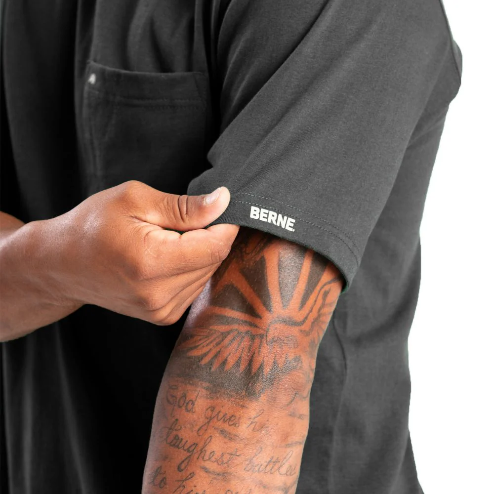 Chemise de travail lourde à manches courtes et poche Berne pour hommes BSM71 - Noir - Image 3