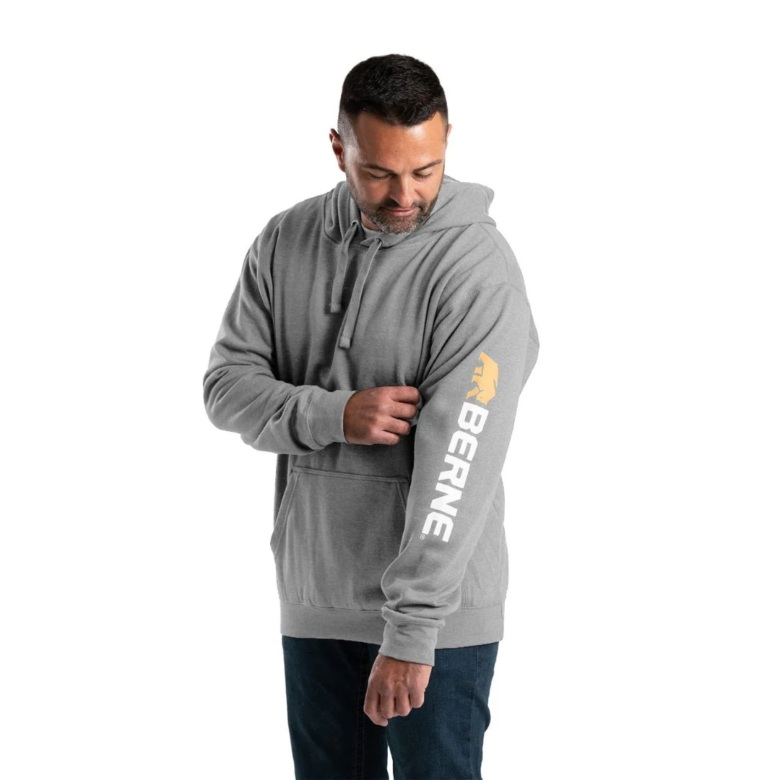 Pull à capuche à manches signature Berne pour hommes SP402 - Gris - Image 2