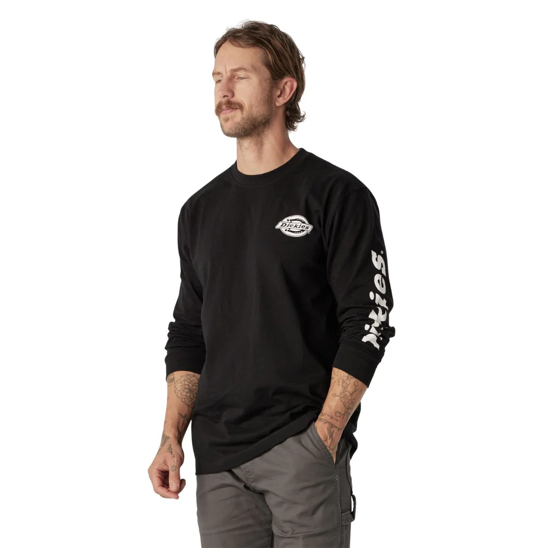 T-shirt de travail à manches longues Dickies Heavyweight Logo pour homme WL22C - Noir - Image 4